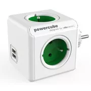 Steckdose 240V, CEE7 (Gabel) - POWERCUBE, 0,1m, ORIGINAL USB, grün, POWERCUBE, 4 Steckdosen, 2xUSB-Ports