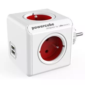 Steckdose 240V, CEE7 (Gabel) - POWERCUBE, 0,1m, ORIGINAL USB, rot, POWERCUBE, 4 Steckdosen, 2xUSB-Anschlüsse