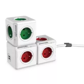 Steckdose 240V, CEE7 (Gabel) - POWERCUBE, 0,1m, ORIGINAL USB, rot, POWERCUBE, 4 Steckdosen, 2xUSB-Anschlüsse