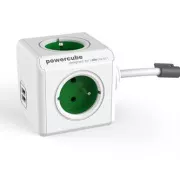 Netzkabel 230V Verlängerung, CEE7 (Gabel) - POWERCUBE, 1,5m, EXTENDED USB, grün, POWERCUBE, 4 Steckdosen, 2xUSB-Anschluss, kindersicher