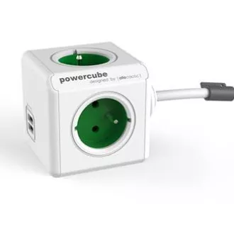 Netzkabel 230V Verlängerung, CEE7 (Gabel) - POWERCUBE, 1,5m, EXTENDED USB, grün, POWERCUBE, 4 Steckdosen, 2xUSB-Anschluss, kindersicher