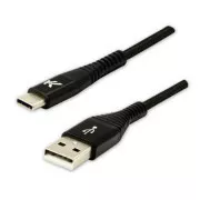 Logo USB-Kabel (2.0), USB A-Stecker - USB C-Stecker, 1m, 480 Mbps, 5V/3A, schwarz, Box, Nylongeflecht, Aluminium-Steckerabdeckung