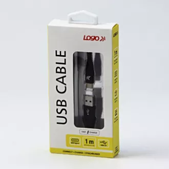 Logo USB-Kabel (2.0), USB A-Stecker - USB C-Stecker, 1m, 480 Mbps, 5V/3A, schwarz, Box, Nylongeflecht, Aluminium-Steckerabdeckung Logo USB-Kabel (2.0), USB A-Stecker - USB C-Stecker, 1m, 480 Mbps, 5V/3A, schwarz, Box, Nylongeflecht, Aluminium-Steckerabdeckung
