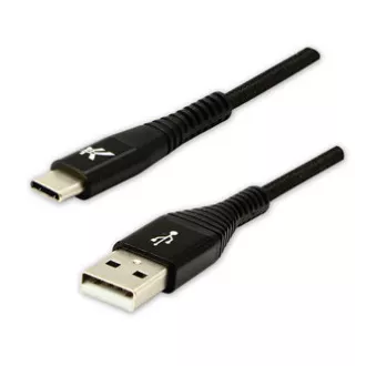 Logo USB-Kabel (2.0), USB A-Stecker - USB C-Stecker, 2m, 480 Mbps, 5V/3A, schwarz, Box, Nylongeflecht, Aluminium-Steckerabdeckung