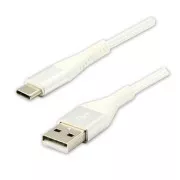 Logo USB-Kabel (2.0), USB A-Stecker - USB C-Stecker, 2m, 480 Mbps, 5V/3A, weiß, Box, Nylongeflecht, Aluminium-Steckerabdeckung