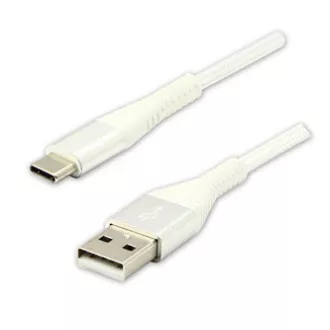 Logo USB-Kabel (2.0), USB A-Stecker - USB C-Stecker, 2m, 480 Mbps, 5V/3A, weiß, Box, Nylongeflecht, Aluminium-Steckerabdeckung