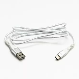 Logo USB-Kabel (2.0), USB A-Stecker - USB C-Stecker, 2m, 480 Mbps, 5V/3A, weiß, Box, Nylongeflecht, Aluminium-Steckerabdeckung
