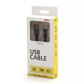 Logo USB-Kabel (3.2 gen 1), USB A-Stecker - USB C-Stecker, 1m, 5 Gbps, 5V/3A, grau, Box, Metallgeflecht, Steckerabdeckung aus Aluminium Logo USB-Kabel (3.2 gen 1), USB A-Stecker - USB C-Stecker, 1m, 5 Gbps, 5V/3A, grau, Box, Metallgeflecht, Steckerabdeckung aus Aluminium