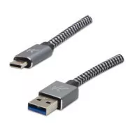 Logo USB-Kabel (3.2 gen 1), USB A-Stecker - USB C-Stecker, 2m, 5 Gbps, 5V/2A, grau, Box, Metallgeflecht, Steckerabdeckung aus Aluminium