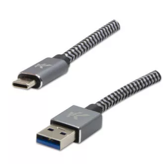 Logo USB-Kabel (3.2 gen 1), USB A-Stecker - USB C-Stecker, 2m, 5 Gbps, 5V/2A, grau, Box, Metallgeflecht, Steckerabdeckung aus Aluminium