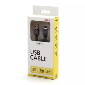 Logo USB-Kabel (3.2 gen 1), USB A-Stecker - USB C-Stecker, 2m, 5 Gbps, 5V/2A, grau, Box, Metallgeflecht, Steckerabdeckung aus Aluminium
