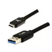 Logo USB-Kabel (3.2 gen 1), USB A-Stecker - USB C-Stecker, 1m, 5 Gbps, 5V/3A, schwarz, Box, Nylongeflecht, Steckerabdeckung aus Aluminium