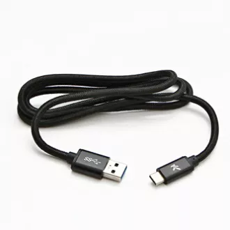 Logo USB-Kabel (3.2 gen 1), USB A-Stecker - USB C-Stecker, 1m, 5 Gbps, 5V/3A, schwarz, Box, Nylongeflecht, Steckerabdeckung aus Aluminium