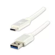 Logo USB-Kabel (3.2 gen 1), USB A-Stecker - USB C-Stecker, 2m, 5 Gbps, 5V/3A, weiß, Box, Nylongeflecht, Steckerabdeckung aus Aluminium