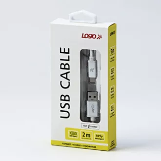 Logo USB-Kabel (3.2 gen 1), USB A-Stecker - USB C-Stecker, 2m, 5 Gbps, 5V/3A, weiß, Box, Nylongeflecht, Steckerabdeckung aus Aluminium
