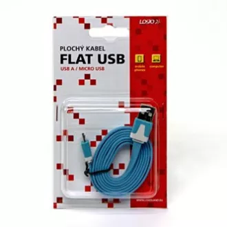 Logo USB-Kabel (2.0), USB A-Stecker - microUSB-Stecker, 1m, flach, blau, Blister, SELL OUT Logo USB-Kabel (2.0), USB A-Stecker - microUSB-Stecker, 1m, flach, blau, Blister, SELL OUT