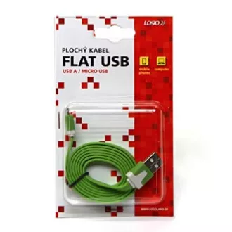 Logo USB-Kabel (2.0), USB A-Stecker - microUSB-Stecker, 1m, flach, grün, Blister, SELL OUT