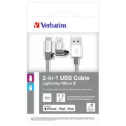 Verbatim USB-Kabel (2.0), USB A-Stecker - microUSB-Stecker   Apple Lightning-Stecker, 1m, silber, Box, 48869, 2 in 1 - verstellbar