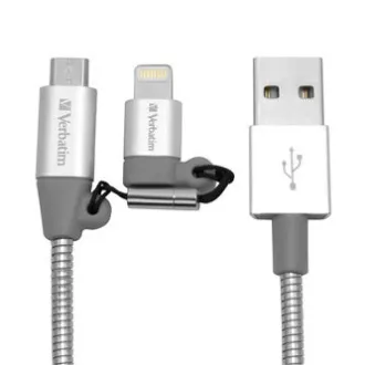 Verbatim USB-Kabel (2.0), USB A-Stecker - microUSB-Stecker   Apple Lightning-Stecker, 1m, silber, Box, 48869, 2 in 1 - verstellbar
