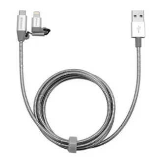 Verbatim USB-Kabel (2.0), USB A-Stecker - microUSB-Stecker   Apple Lightning-Stecker, 1m, silber, Box, 48869, 2 in 1 - verstellbar