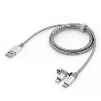 Verbatim USB-Kabel (2.0), USB A-Stecker - microUSB-Stecker   Apple Lightning-Stecker, 1m, silber, Box, 48869, 2 in 1 - verstellbar