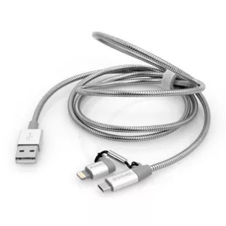 Verbatim USB-Kabel (2.0), USB A-Stecker - microUSB-Stecker   Apple Lightning-Stecker, 1m, silber, Box, 48869, 2 in 1 - verstellbar