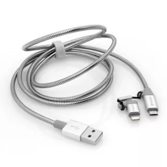 Verbatim USB-Kabel (2.0), USB A-Stecker - microUSB-Stecker   Apple Lightning-Stecker, 1m, silber, Box, 48869, 2 in 1 - verstellbar