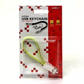 Logo USB-Kabel (2.0), USB A-Stecker - microUSB-Stecker, 0,2 m, hellgrün, Blister, Schlüsselanhänger