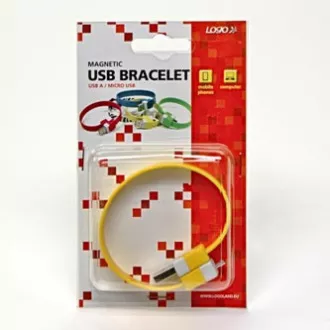 Logo USB-Kabel (2.0), USB A-Stecker - microUSB-Stecker, 0,25m, gelb, Blister, Armband, SELL Logo USB-Kabel (2.0), USB A-Stecker - microUSB-Stecker, 0,25m, gelb, Blister, Armband, SELL