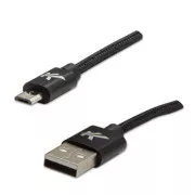 Logo USB-Kabel (2.0), USB A-Stecker - microUSB-Stecker, 1m, 480 Mbps, 5V/2A, schwarz, Box, Nylongeflecht, Aluminium-Steckerabdeckung