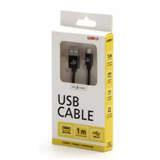 Logo USB-Kabel (2.0), USB A-Stecker - microUSB-Stecker, 1m, 480 Mbps, 5V/2A, schwarz, Box, Nylongeflecht, Aluminium-Steckerabdeckung Logo USB-Kabel (2.0), USB A-Stecker - microUSB-Stecker, 1m, 480 Mbps, 5V/2A, schwarz, Box, Nylongeflecht, Aluminium-Steckerabdeckung