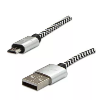 Logo USB-Kabel (2.0), USB A-Stecker - microUSB-Stecker, 1m, 480 Mbps, 5V/2A, silber, Box, Nylongeflecht, Aluminium-Endkappe Logo USB-Kabel (2.0), USB A-Stecker - microUSB-Stecker, 1m, 480 Mbps, 5V/2A, silber, Box, Nylongeflecht, Aluminium-Endkappe