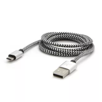 Logo USB-Kabel (2.0), USB A-Stecker - microUSB-Stecker, 1m, 480 Mbps, 5V/2A, silber, Box, Nylongeflecht, Aluminium-Endkappe Logo USB-Kabel (2.0), USB A-Stecker - microUSB-Stecker, 1m, 480 Mbps, 5V/2A, silber, Box, Nylongeflecht, Aluminium-Endkappe