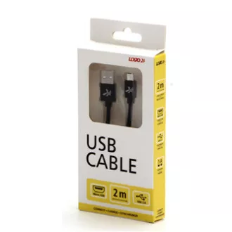 Logo USB-Kabel (2.0), USB A-Stecker - microUSB-Stecker, 2m, 480 Mbps, 5V/1A, schwarz, Box, Nylongeflecht, Aluminium-Steckerabdeckung