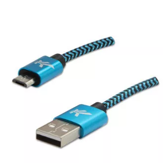Logo USB-Kabel (2.0), USB A-Stecker - microUSB-Stecker, 2m, 480 Mbps, 5V/1A, blau, Box, Nylongeflecht, Aluminium-Steckerabdeckung