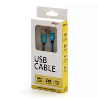 Logo USB-Kabel (2.0), USB A-Stecker - microUSB-Stecker, 2m, 480 Mbps, 5V/1A, blau, Box, Nylongeflecht, Aluminium-Steckerabdeckung