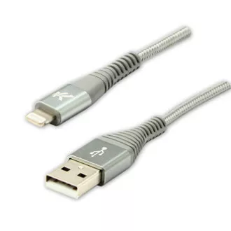 Logo USB-Kabel (2.0), USB A-Stecker - Apple Lightning-Stecker, 1m, MFi-Zertifizierung, 5V/2,4A, silber, Box, Nylongeflecht, hli Logo USB-Kabel (2.0), USB A-Stecker - Apple Lightning-Stecker, 1m, MFi-Zertifizierung, 5V/2,4A, silber, Box, Nylongeflecht, hli