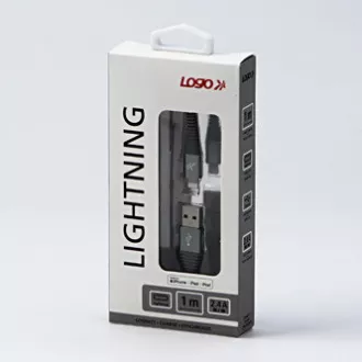 Logo USB-Kabel (2.0), USB A-Stecker - Apple Lightning-Stecker, 1m, MFi-Zertifizierung, 5V/2,4A, silber, Box, Nylongeflecht, hli Logo USB-Kabel (2.0), USB A-Stecker - Apple Lightning-Stecker, 1m, MFi-Zertifizierung, 5V/2,4A, silber, Box, Nylongeflecht, hli