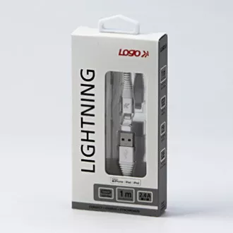 Logo USB-Kabel (2.0), USB A-Stecker - Apple Lightning-Stecker, 1m, MFi-Zertifizierung, 5V/2.4A, weiß, Box, Nylongeflecht, Aluminium Logo USB-Kabel (2.0), USB A-Stecker - Apple Lightning-Stecker, 1m, MFi-Zertifizierung, 5V/2.4A, weiß, Box, Nylongeflecht, Aluminium