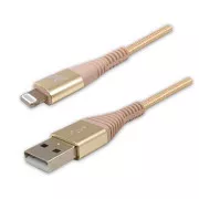 Logo USB-Kabel (2.0), USB A-Stecker - Apple Lightning-Stecker, 1m, MFi-Zertifizierung, 5V/2.4A, gold, Box, Nylongeflecht, Aluminium