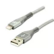 Logo USB-Kabel (2.0), USB A-Stecker - Apple Lightning-Stecker, 2m, MFi-Zertifizierung, 5V/2,4A, silber, Box, Nylongeflecht, hli