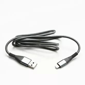 Logo USB-Kabel (2.0), USB A-Stecker - Apple Lightning-Stecker, 2m, MFi-Zertifizierung, 5V/2,4A, silber, Box, Nylongeflecht, hli