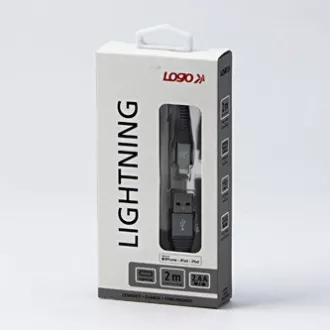 Logo USB-Kabel (2.0), USB A-Stecker - Apple Lightning-Stecker, 2m, MFi-Zertifizierung, 5V/2,4A, silber, Box, Nylongeflecht, hli