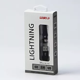 Logo USB-Kabel (2.0), USB A-Stecker - Apple Lightning-Stecker, 2m, MFi-Zertifizierung, 5V/2.4A, schwarz, Box, Nylongeflecht, Aluminium Logo USB-Kabel (2.0), USB A-Stecker - Apple Lightning-Stecker, 2m, MFi-Zertifizierung, 5V/2.4A, schwarz, Box, Nylongeflecht, Aluminium