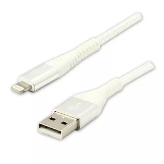 Logo USB-Kabel (2.0), USB A-Stecker - Apple Lightning-Stecker, 2m, MFi-Zertifizierung, 5V/2.4A, weiß, Box, Nylongeflecht, Aluminium Logo USB-Kabel (2.0), USB A-Stecker - Apple Lightning-Stecker, 2m, MFi-Zertifizierung, 5V/2.4A, weiß, Box, Nylongeflecht, Aluminium