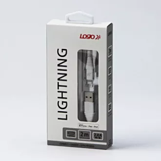 Logo USB-Kabel (2.0), USB A-Stecker - Apple Lightning-Stecker, 2m, MFi-Zertifizierung, 5V/2.4A, weiß, Box, Nylongeflecht, Aluminium Logo USB-Kabel (2.0), USB A-Stecker - Apple Lightning-Stecker, 2m, MFi-Zertifizierung, 5V/2.4A, weiß, Box, Nylongeflecht, Aluminium