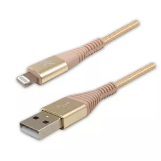 Logo USB-Kabel (2.0), USB A-Stecker - Apple Lightning-Stecker, 2m, MFi-Zertifizierung, 5V/2.4A, gold, Box, Nylongeflecht, Aluminium Logo USB-Kabel (2.0), USB A-Stecker - Apple Lightning-Stecker, 2m, MFi-Zertifizierung, 5V/2.4A, gold, Box, Nylongeflecht, Aluminium