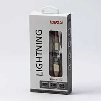 Logo USB-Kabel (2.0), USB A-Stecker - Apple Lightning-Stecker, 2m, MFi-Zertifizierung, 5V/2.4A, gold, Box, Nylongeflecht, Aluminium Logo USB-Kabel (2.0), USB A-Stecker - Apple Lightning-Stecker, 2m, MFi-Zertifizierung, 5V/2.4A, gold, Box, Nylongeflecht, Aluminium