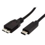 USB-Kabel (3.0), USB-C-Stecker - USB-Micro-B-Stecker, 0,5m, rund, schwarz, Kunststoffbeutel