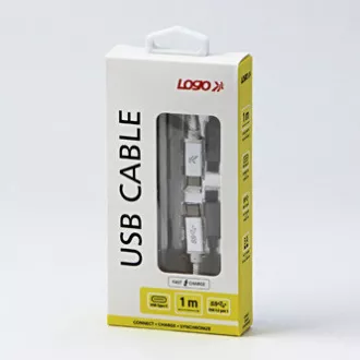 Logo USB-Kabel (3.2 gen 1), USB-C-Stecker - USB-C-Stecker, 1m, 5 Gbps, 5V/3A, weiß, Box, Nylongeflecht, Aluminium-Steckerabdeckung